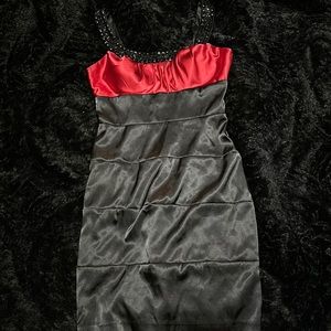Silk red and black Michelle Bohbot Bisou Bisou dress.